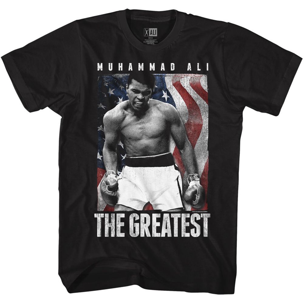 Black Muhammad Ali t-shirt featuring Muhammad Ali AmericAli patriotic design