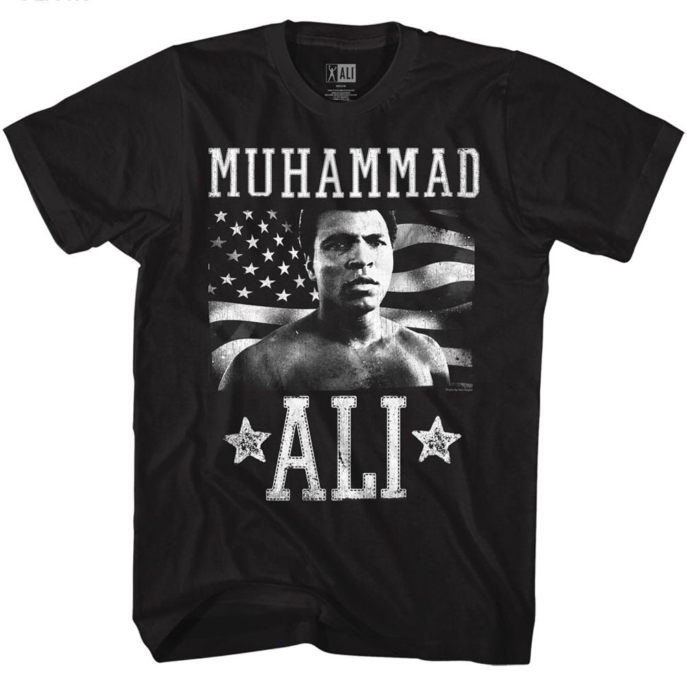 Black Muhammad Ali t-shirt featuring Muhammad Ali America patriotic design