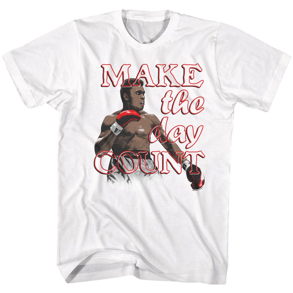 White Muhammad Ali t-shirt featuring Muhammad Ali Make It Count design