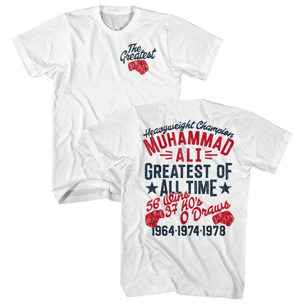 White Muhammad Ali t-shirt featuring Muhammad Ali The Greatest Glove boxing legend design
