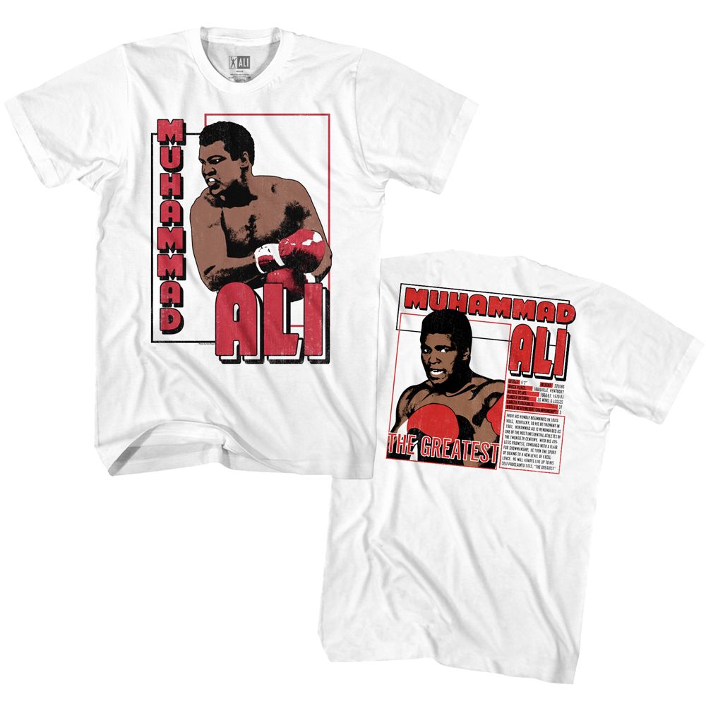 White Muhammad Ali t-shirt featuring Muhammad Ali Greatest boxing legend design