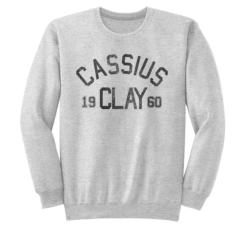 Gray heather Muhammad Ali sweatshirt featuring Muhammad Ali Cassius Clay name design