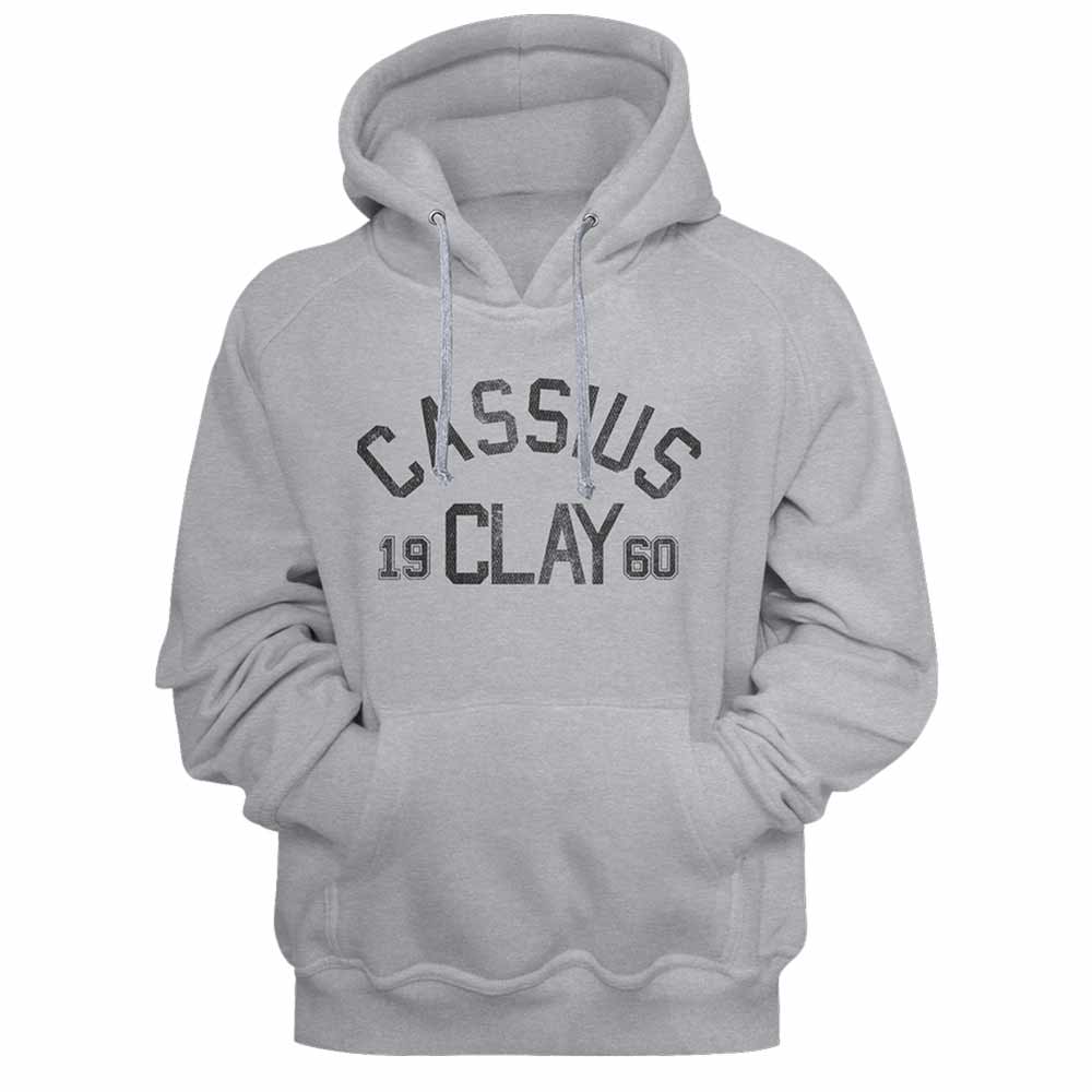 Gray heather Muhammad Ali pullover hoodie featuring a Cassius Clay 1960 design