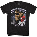 Black Muhammad Ali t-shirt featuring Muhammad Ali Thrilla in Manila lightning design