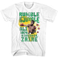 White Muhammad Ali t-shirt featuring Muhammad Ali Rumble in the Jungle 1974 vs Foreman Zaire
