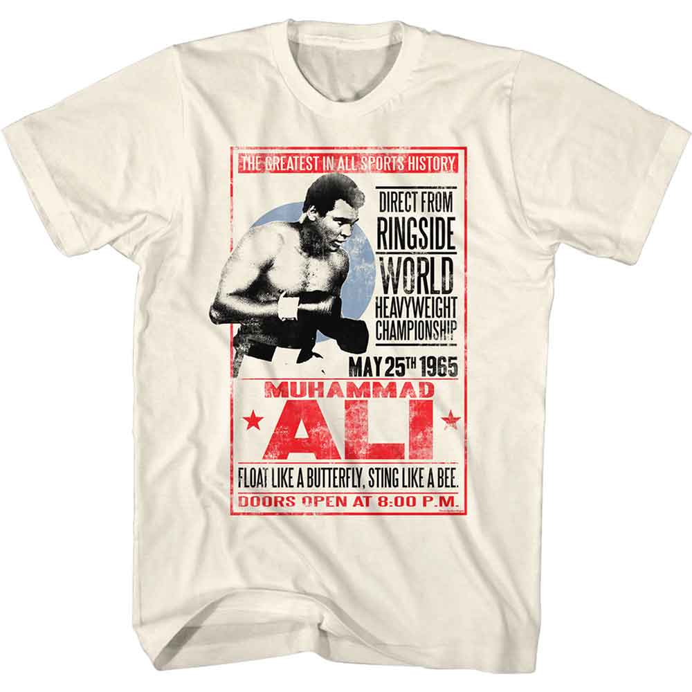 Natural Muhammad Ali t-shirt featuring Muhammad Ali 1965 vintage poster design