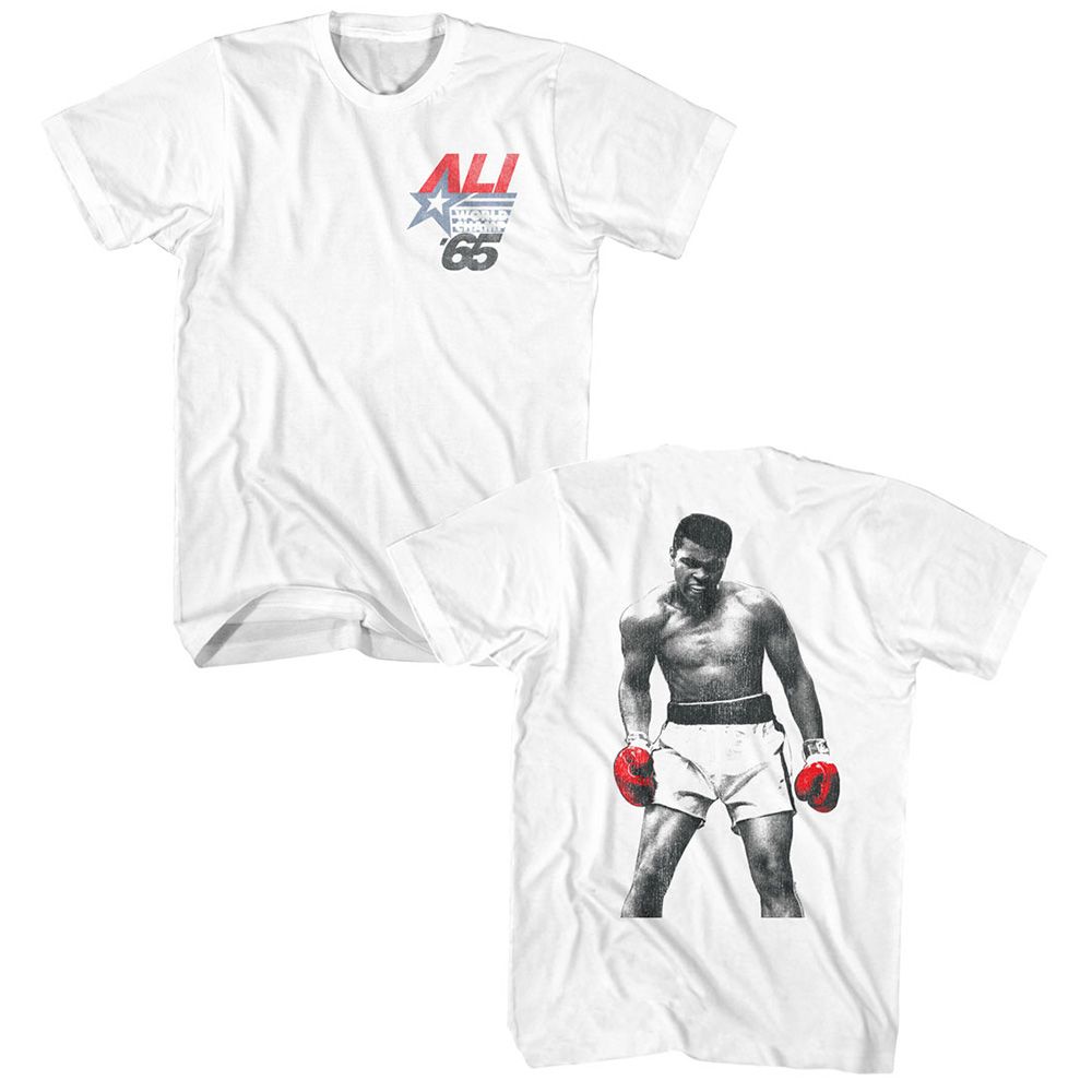 White Muhammad Ali t-shirt featuring Muhammad Ali World Champion title design