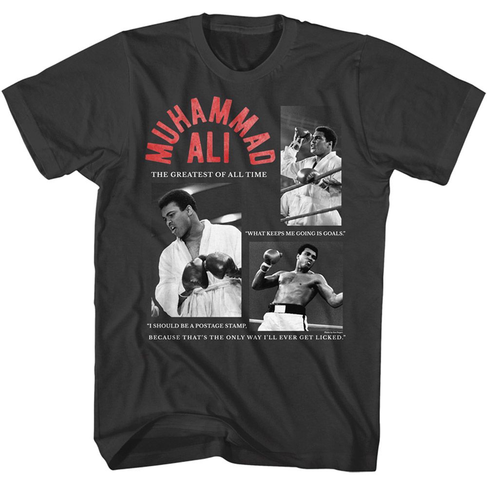 Smoke gray Muhammad Ali t-shirt featuring Muhammad Ali quote collage design