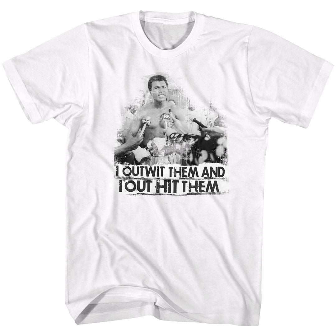 White Muhammad Ali t-shirt featuring Muhammad Ali Out Wit Out It design