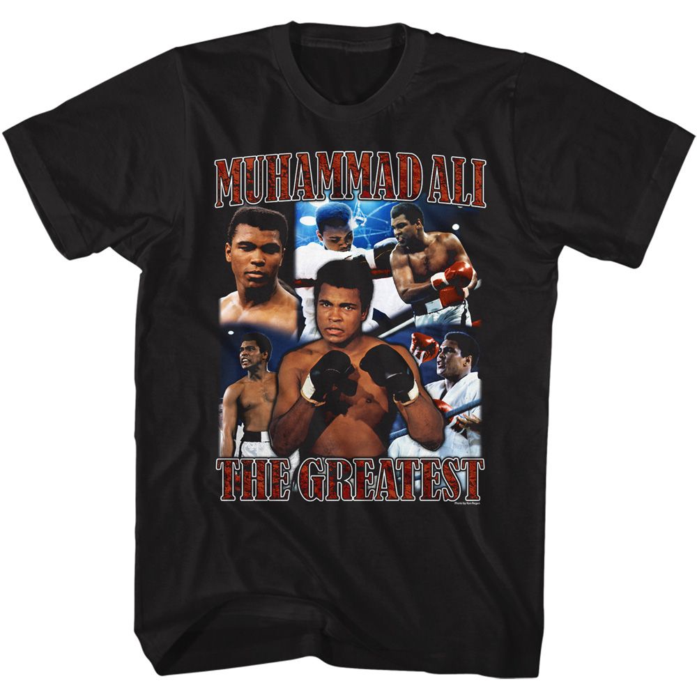 Black Muhammad Ali t-shirt featuring Muhammad Ali photo collage portrait design