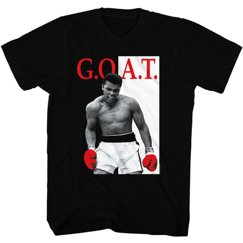 Black Muhammad Ali t-shirt featuring Muhammad Ali GOAT portrait design