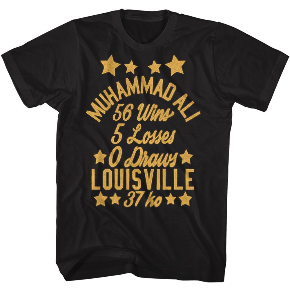 Black Muhammad Ali t-shirt featuring Muhammad Ali Win Loss Draw career record design