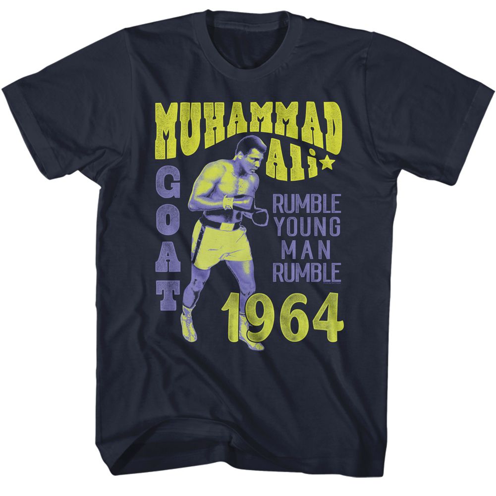 Navy Muhammad Ali t-shirt featuring Muhammad Ali Rumble Young Man Rumble Zaire design