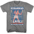 Graphite heather Muhammad Ali t-shirt featuring Muhammad Ali Fight Record statistics design