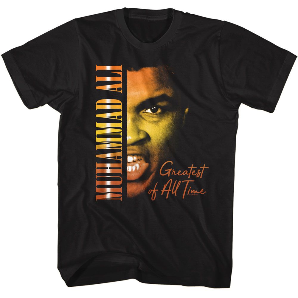 Black Muhammad Ali t-shirt featuring Muhammad Ali Warm Gradients design