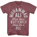 Vintage maroon heather Muhammad Ali t-shirt featuring Muhammad Ali Butterfly Bee quote design