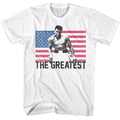 White Muhammad Ali t-shirt featuring Muhammad Ali Flag The Greatest patriotic design