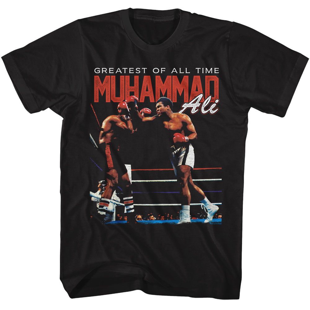 Black Muhammad Ali t-shirt featuring Muhammad Ali Fight Ring boxing design
