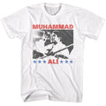 White Muhammad Ali t-shirt featuring Muhammad Ali Raising Fist victory design