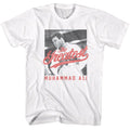 White Muhammad Ali t-shirt featuring Muhammad Ali The Greatest black and white design