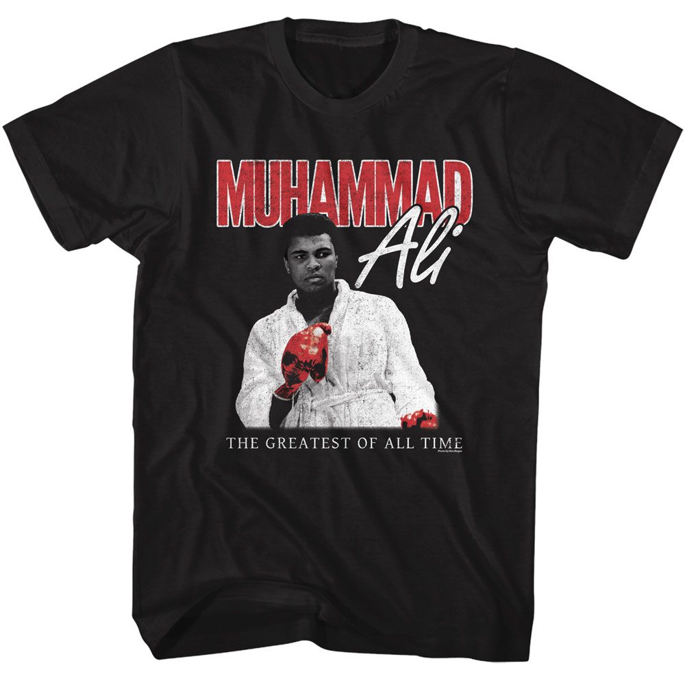 Black Muhammad Ali t-shirt featuring Muhammad Ali Red Glove Stare design
