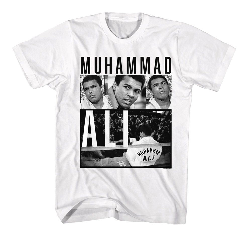White Muhammad Ali t-shirt featuring Muhammad Ali photos collage design