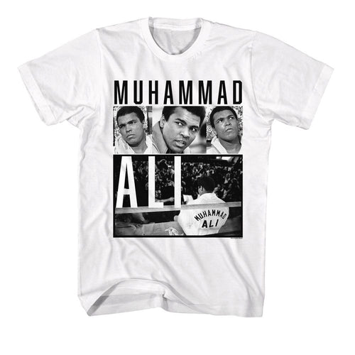 White Muhammad Ali t-shirt featuring Muhammad Ali photos collage design