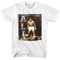 White Muhammad Ali t-shirt featuring Muhammad Ali Grunge KO Vertical Text design