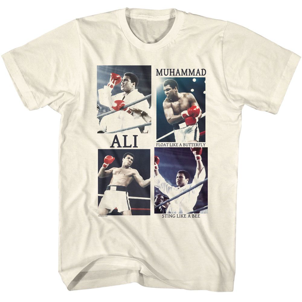 Natural Muhammad Ali t-shirt featuring Muhammad Ali Four Photos grid design