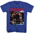 Royal blue Muhammad Ali t-shirt featuring Muhammad Ali Fight Ring Light design