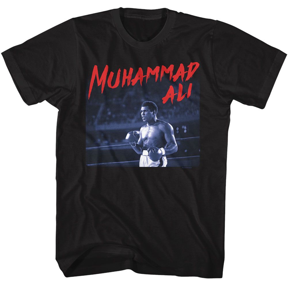 Black Muhammad Ali t-shirt featuring Muhammad Ali Dramatic Text quote design