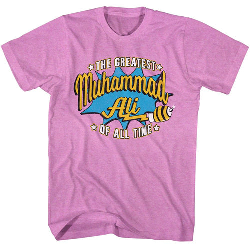 Neon purple heather Muhammad Ali t-shirt featuring Muhammad Ali Stinger Glove boxing design