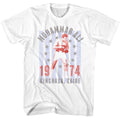 White Muhammad Ali t-shirt featuring Muhammad Ali Kinshasa Zaire 1974 Foreman fight design