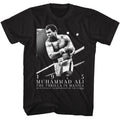 Black Muhammad Ali t-shirt featuring Muhammad Ali 1975 Manila Thrilla design