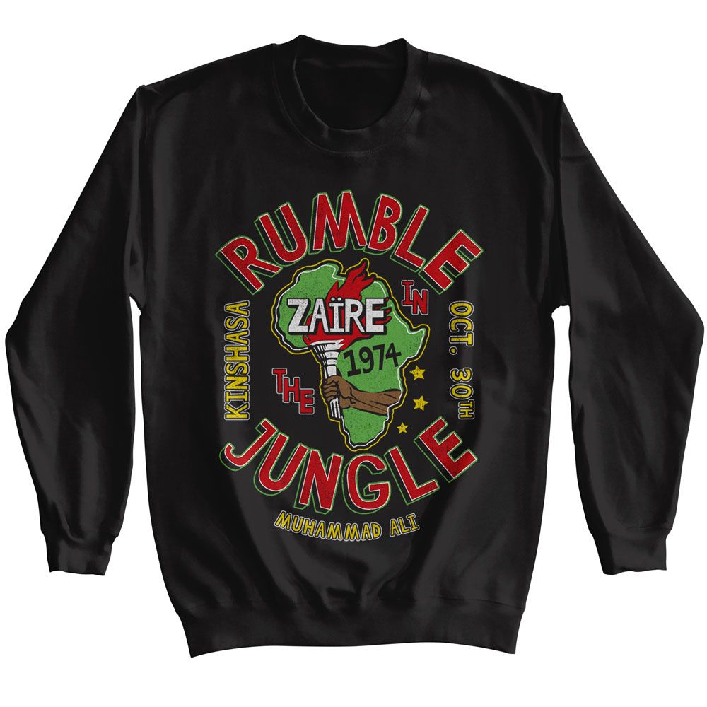 Black Muhammad Ali sweatshirt featuring Muhammad Ali Rumble in the Jungle 1974 design
