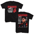 Black Muhammad Ali t-shirt featuring Muhammad Ali Heavyweight Champ front and back design