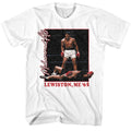 White Muhammad Ali t-shirt featuring Muhammad Ali Lewiston Maine 1965 design