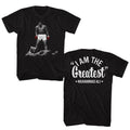 Black Muhammad Ali t-shirt featuring Muhammad Ali vs Liston front and back design
