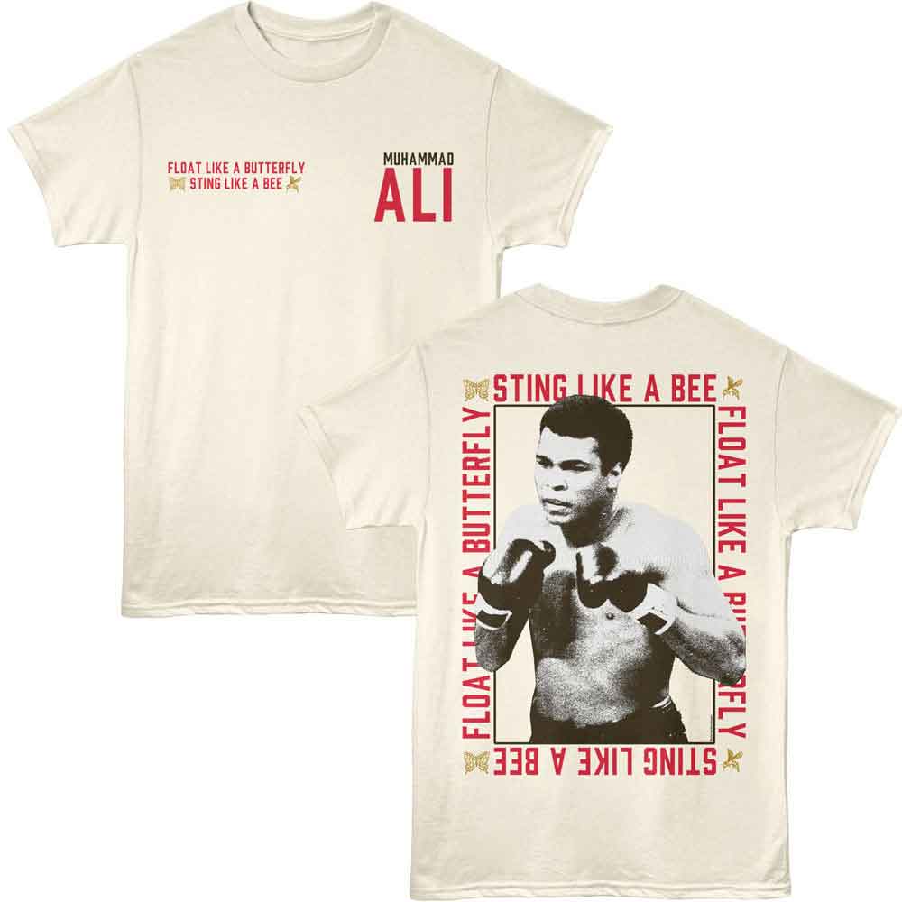 Natural Muhammad Ali t-shirt featuring Muhammad Ali Float And Sting framed front and back