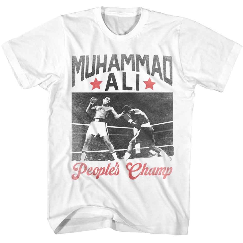 White Muhammad Ali t-shirt featuring Muhammad Ali Heavyweight Peoples Champ design