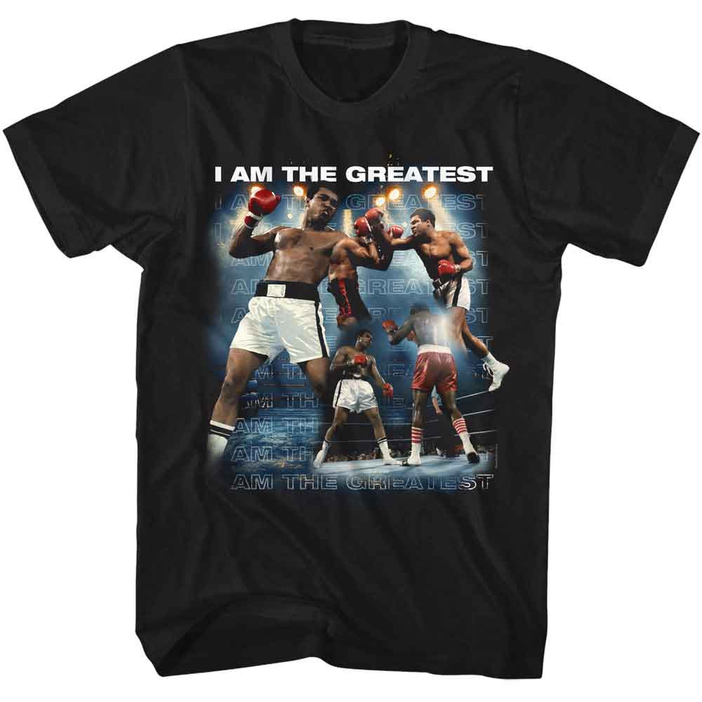 Black Muhammad Ali t-shirt featuring Muhammad Ali IATG I Am The Greatest collage design