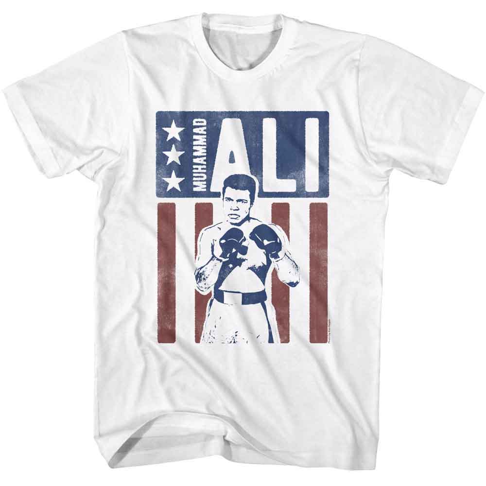White Muhammad Ali t-shirt featuring Muhammad Ali American Flag patriotic design
