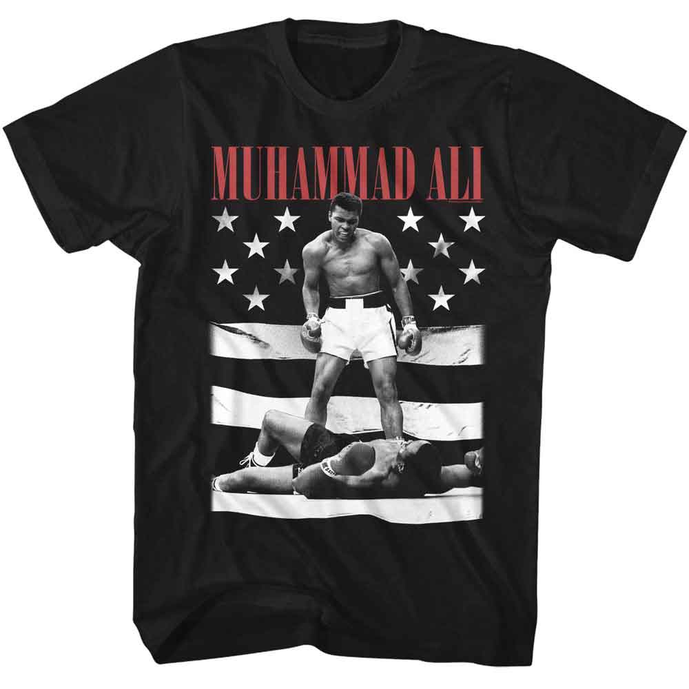Black Muhammad Ali t-shirt featuring Muhammad Ali American Flag patriotic design