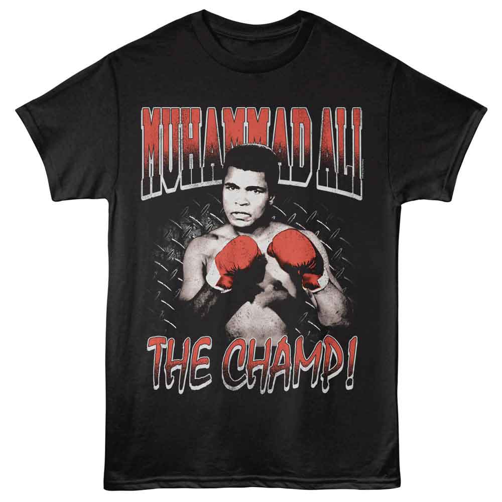 Black Muhammad Ali t-shirt featuring Muhammad Ali The Champ heavyweight design