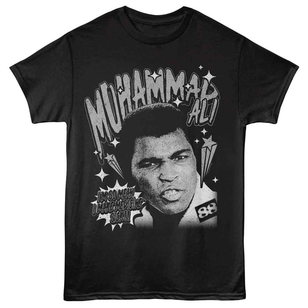 Black Muhammad Ali t-shirt featuring Muhammad Ali Make Medicine Sick quote design