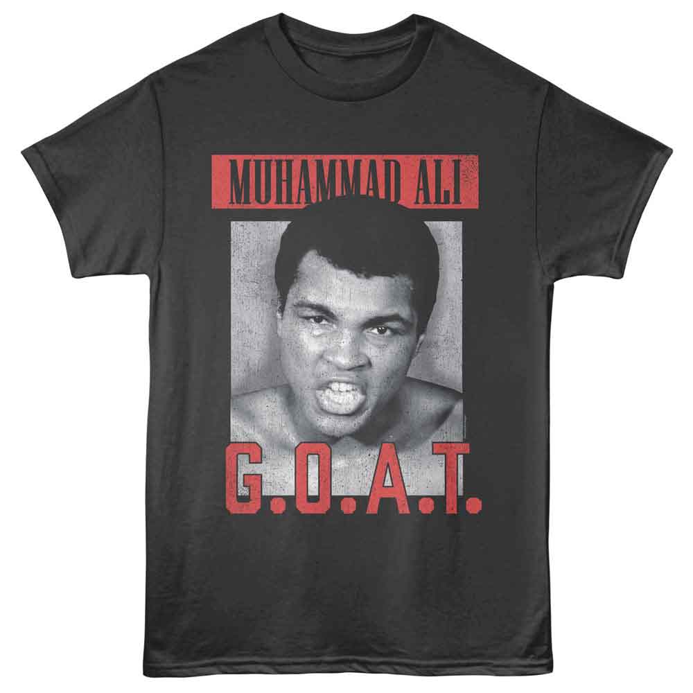 Smoke gray Muhammad Ali t-shirt featuring Muhammad Ali GOAT portrait design