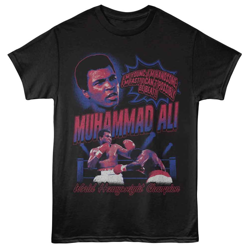 Black Muhammad Ali t-shirt featuring Muhammad Ali Young Handsome Fast quote design