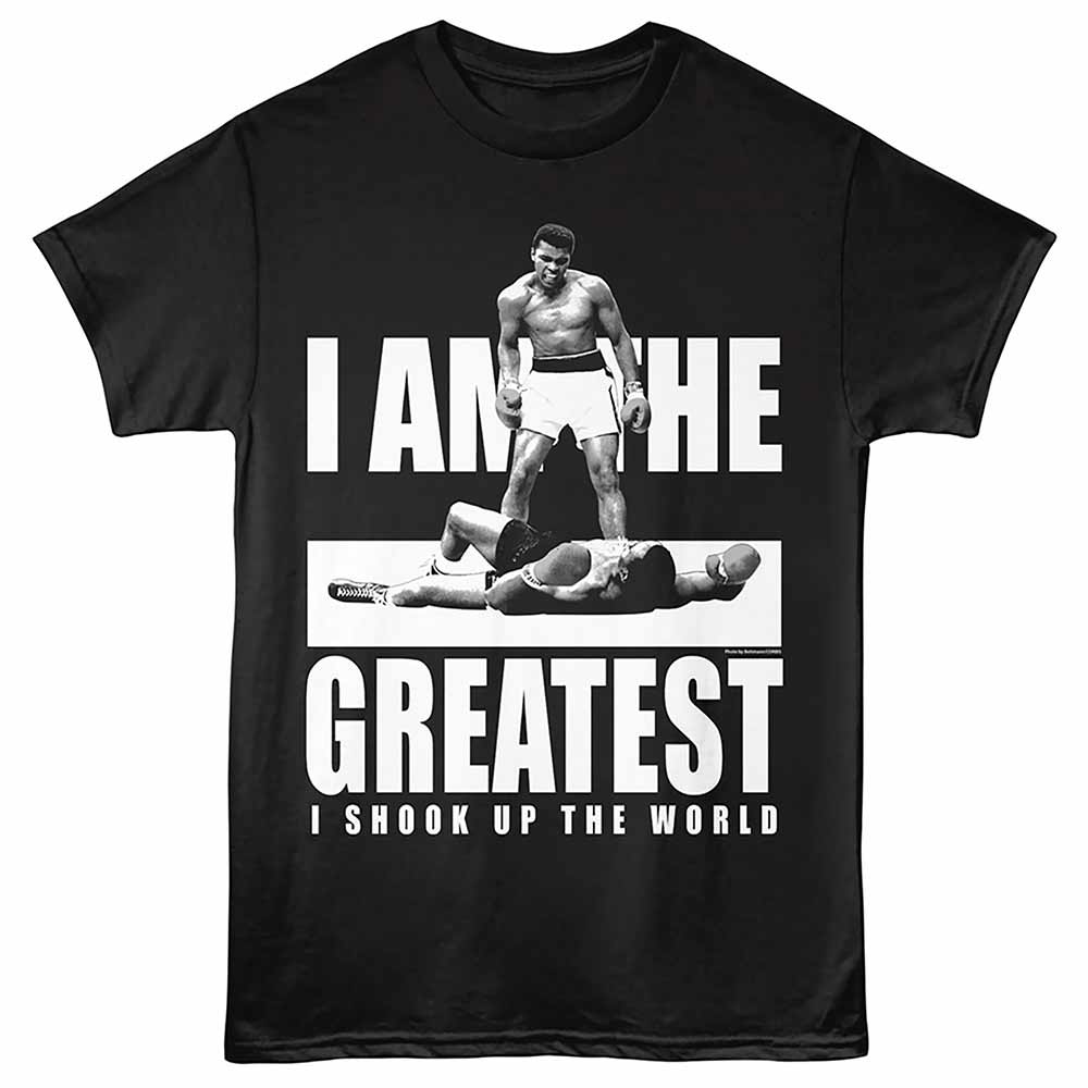Black Muhammad Ali t-shirt featuring Muhammad Ali Shook Up boxing legend design