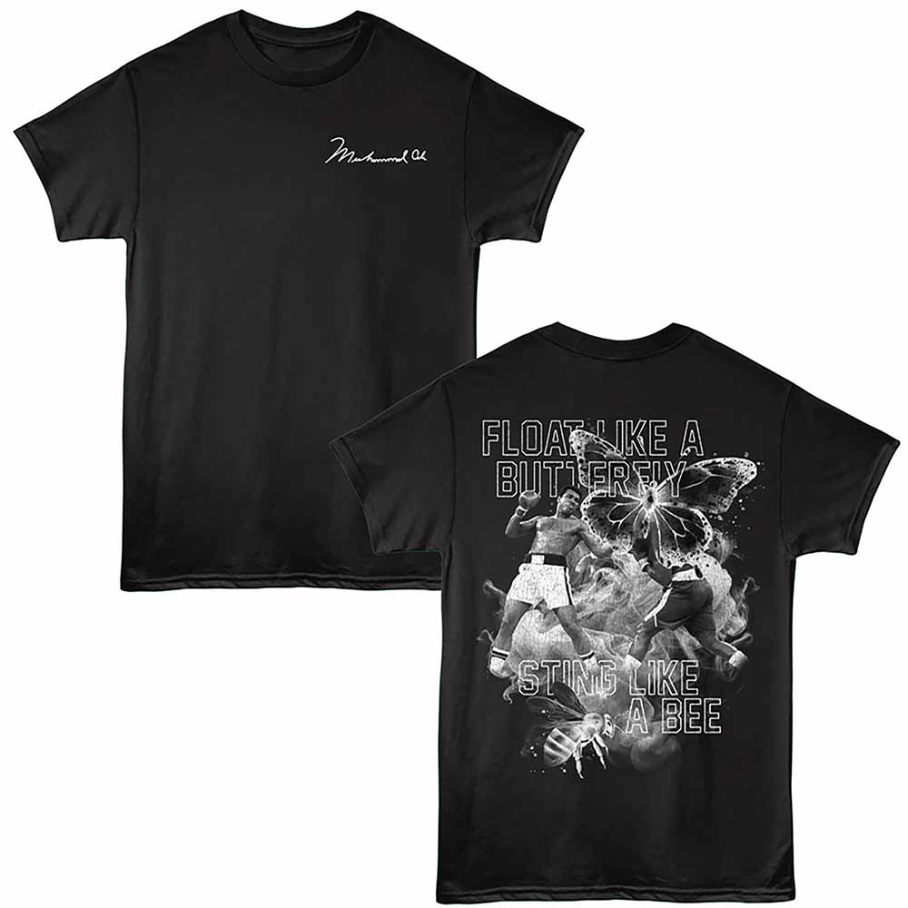 Black Muhammad Ali t-shirt featuring a Float Like a Butterfly design