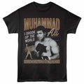 Black Muhammad Ali t-shirt featuring a Shook Up the World design